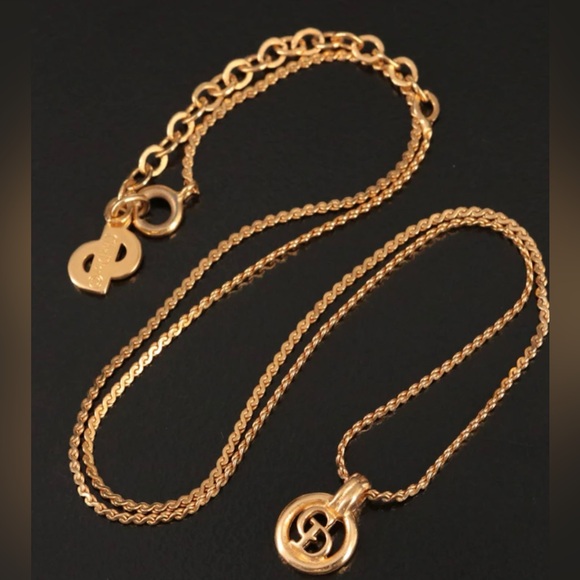AUTHENTIC Christian Dior CD Gold Plated Necklace Vintage - Picture 2 of 7